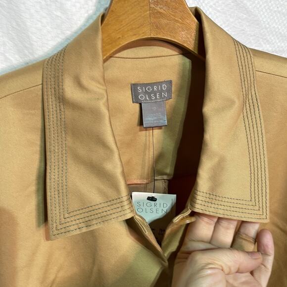 Sigrid olsen 10 3/4 length shaped jacket lined tan jacket grey stitching nwt - Picture 10 of 12